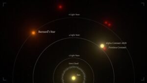 The Discovery of Barnard b: A New Exoplanet Orbiting Barnard’s Star Graphic representation of the relative distances between the nearest stars and the Sun. Barnard’s star is the second closest star system to the Sun, and the nearest single star to us